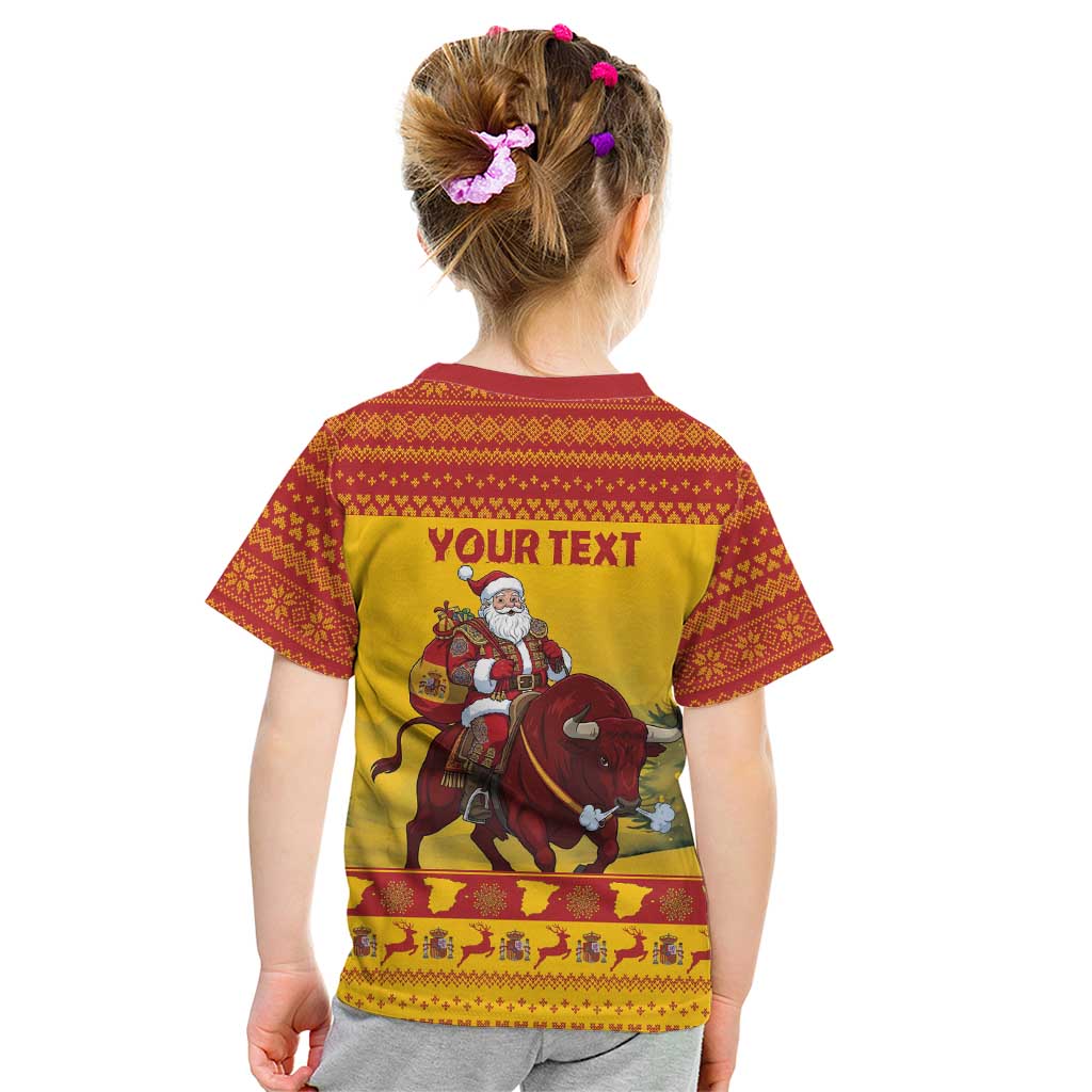 Personalized Spain Christmas Kid T Shirt Santa Riding Red Bull Feliz Navidad - Wonder Print Shop
