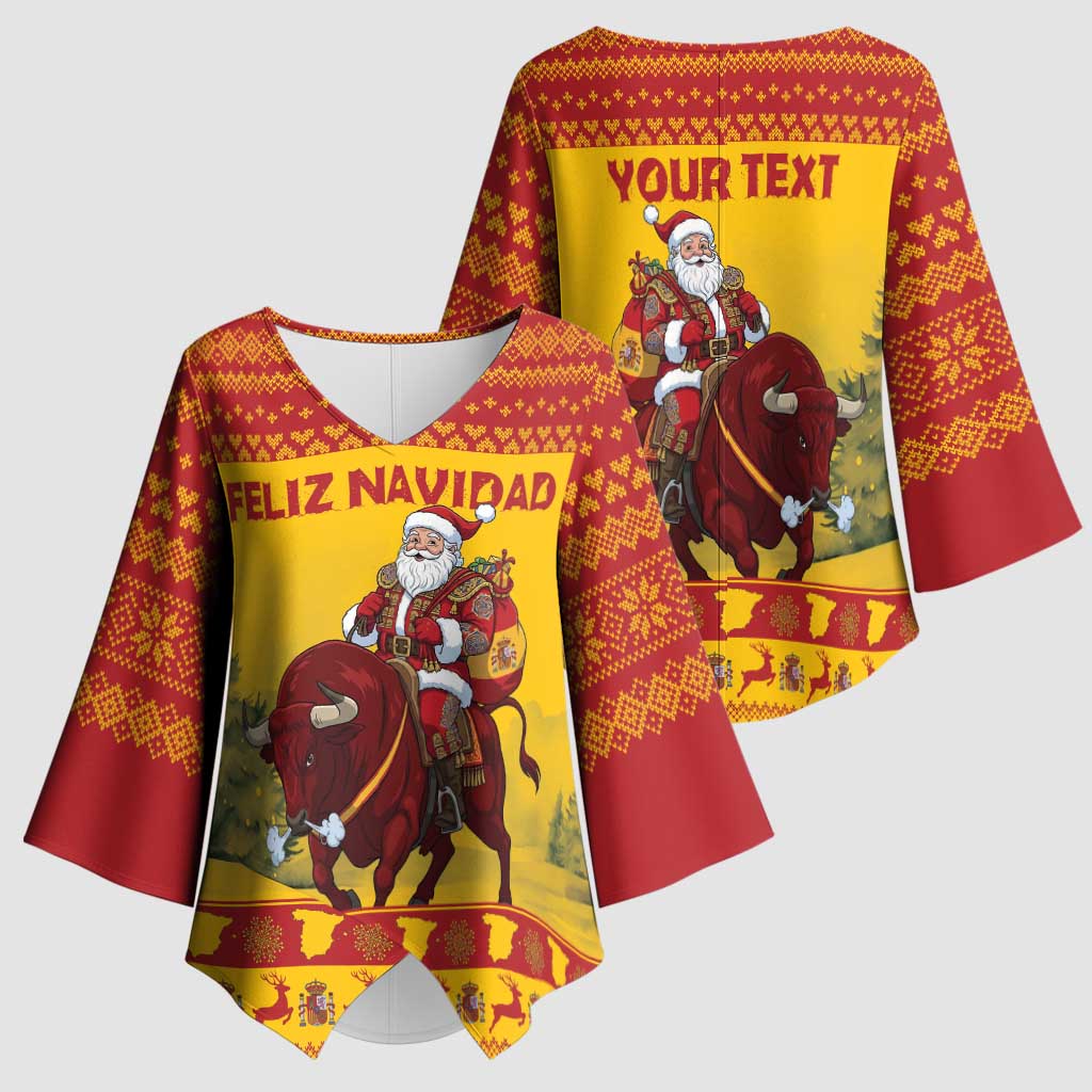 Personalized Spain Christmas Kimono Sleeve Blouse Santa Riding Red Bull Feliz Navidad - Wonder Print Shop