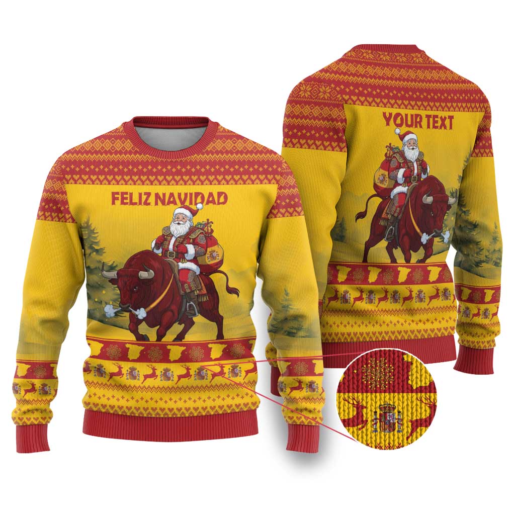 Personalized Spain Christmas Ugly Christmas Sweater Santa Riding Red Bull Feliz Navidad - Wonder Print Shop