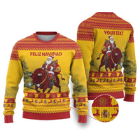 Personalized Spain Christmas Ugly Christmas Sweater Santa Riding Red Bull Feliz Navidad - Wonder Print Shop