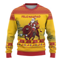 Personalized Spain Christmas Ugly Christmas Sweater Santa Riding Red Bull Feliz Navidad - Wonder Print Shop