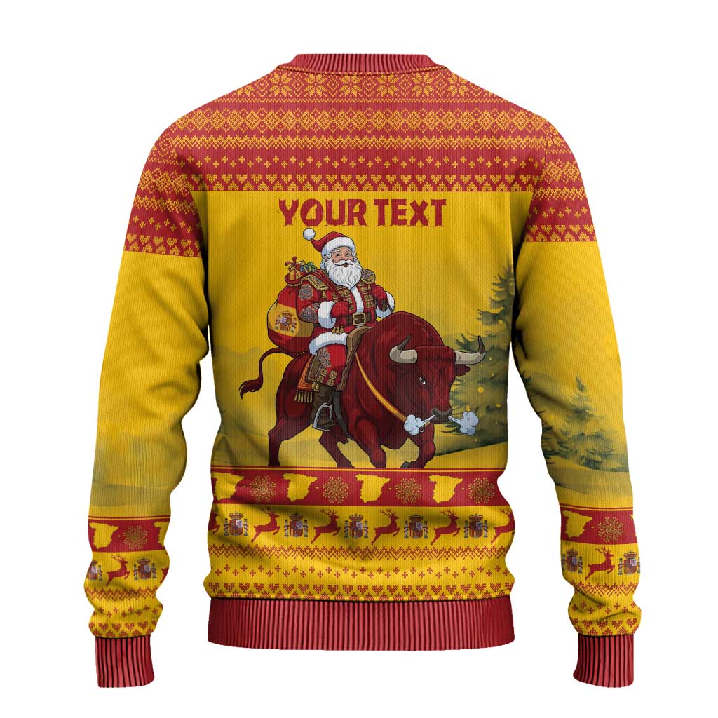 Personalized Spain Christmas Ugly Christmas Sweater Santa Riding Red Bull Feliz Navidad - Wonder Print Shop