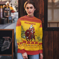 Personalized Spain Christmas Ugly Christmas Sweater Santa Riding Red Bull Feliz Navidad - Wonder Print Shop