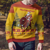 Personalized Spain Christmas Ugly Christmas Sweater Santa Riding Red Bull Feliz Navidad - Wonder Print Shop