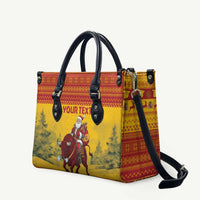 Personalized Spain Christmas Leather Bag Santa Riding Red Bull Feliz Navidad - Wonder Print Shop