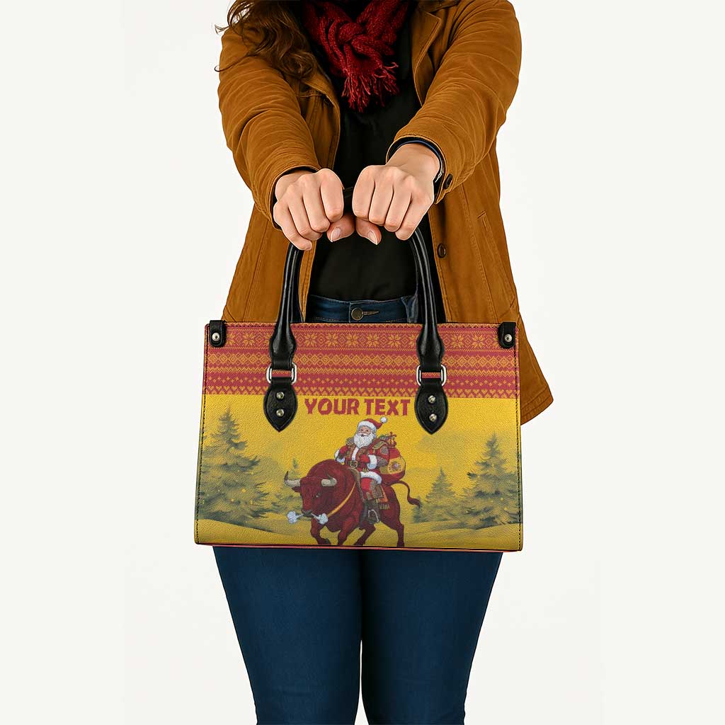 Personalized Spain Christmas Leather Bag Santa Riding Red Bull Feliz Navidad - Wonder Print Shop