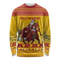 Personalized Spain Christmas Long Sleeve Shirt Santa Riding Red Bull Feliz Navidad - Wonder Print Shop