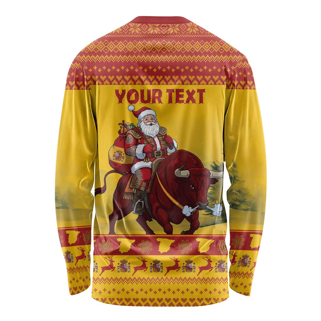 Personalized Spain Christmas Long Sleeve Shirt Santa Riding Red Bull Feliz Navidad - Wonder Print Shop
