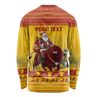Personalized Spain Christmas Long Sleeve Shirt Santa Riding Red Bull Feliz Navidad - Wonder Print Shop
