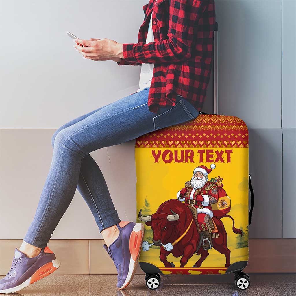 Personalized Spain Christmas Luggage Cover Santa Riding Red Bull Feliz Navidad - Wonder Print Shop