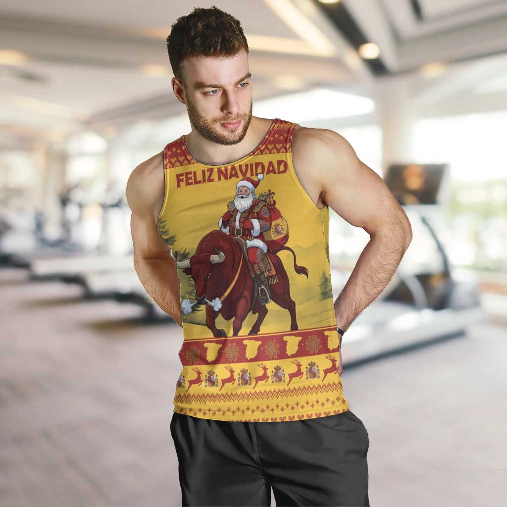 Personalized Spain Christmas Men Tank Top Santa Riding Red Bull Feliz Navidad - Wonder Print Shop