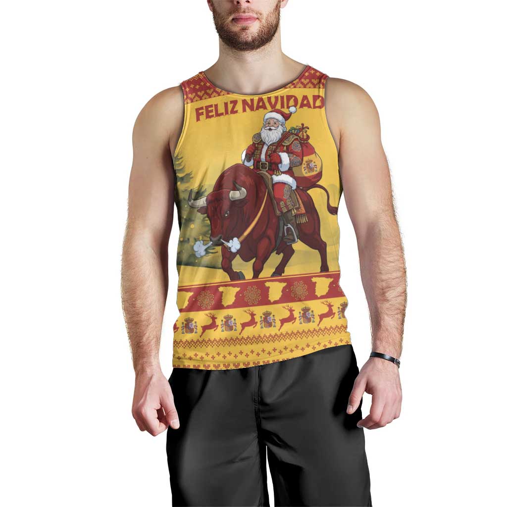 Personalized Spain Christmas Men Tank Top Santa Riding Red Bull Feliz Navidad - Wonder Print Shop