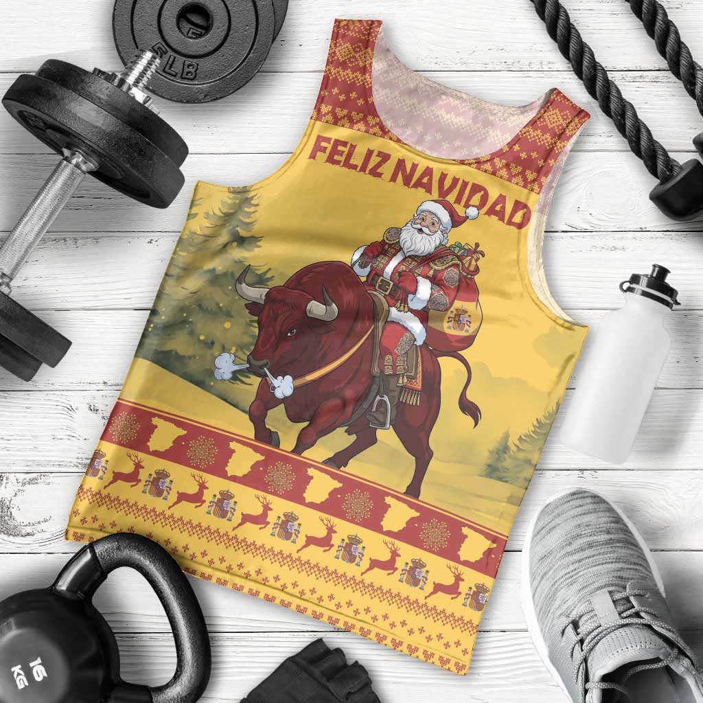 Personalized Spain Christmas Men Tank Top Santa Riding Red Bull Feliz Navidad - Wonder Print Shop