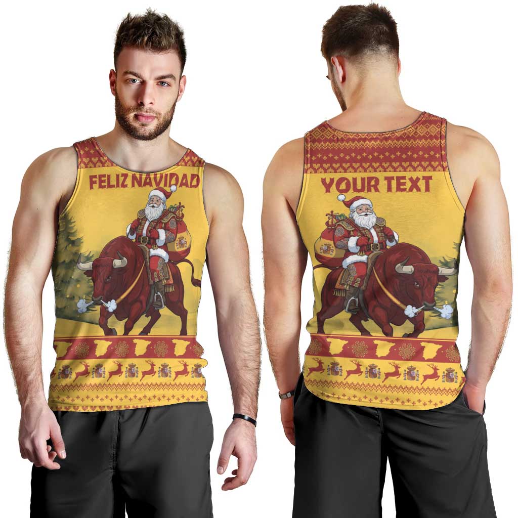 Personalized Spain Christmas Men Tank Top Santa Riding Red Bull Feliz Navidad - Wonder Print Shop