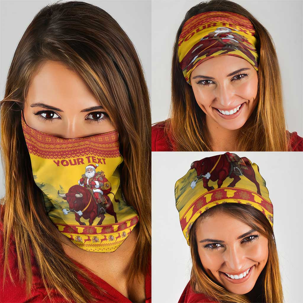 Personalized Spain Christmas Neck Gaiter Santa Riding Red Bull Feliz Navidad - Wonder Print Shop