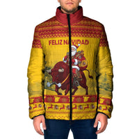 Personalized Spain Christmas Padded Jacket Santa Riding Red Bull Feliz Navidad - Wonder Print Shop