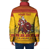 Personalized Spain Christmas Padded Jacket Santa Riding Red Bull Feliz Navidad - Wonder Print Shop
