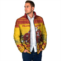 Personalized Spain Christmas Padded Jacket Santa Riding Red Bull Feliz Navidad - Wonder Print Shop