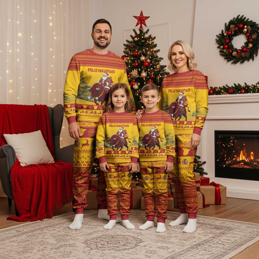 Personalized Spain Christmas Pajama Set Santa Riding Red Bull Feliz Navidad - Wonder Print Shop