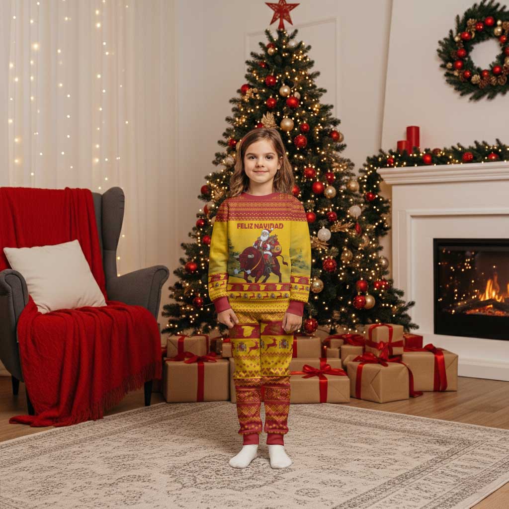 Personalized Spain Christmas Pajama Set Santa Riding Red Bull Feliz Navidad - Wonder Print Shop