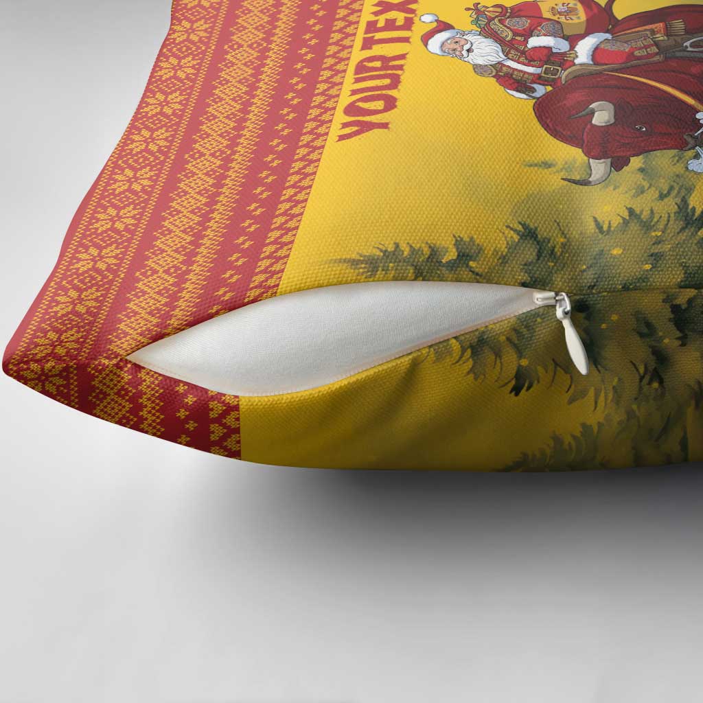 Personalized Spain Christmas Pillow Cover Santa Riding Red Bull Feliz Navidad - Wonder Print Shop