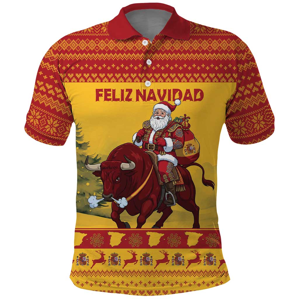 Personalized Spain Christmas Polo Shirt Santa Riding Red Bull Feliz Navidad - Wonder Print Shop