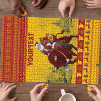Personalized Spain Christmas Puzzle Santa Riding Red Bull Feliz Navidad - Wonder Print Shop