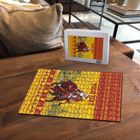 Personalized Spain Christmas Puzzle Santa Riding Red Bull Feliz Navidad - Wonder Print Shop