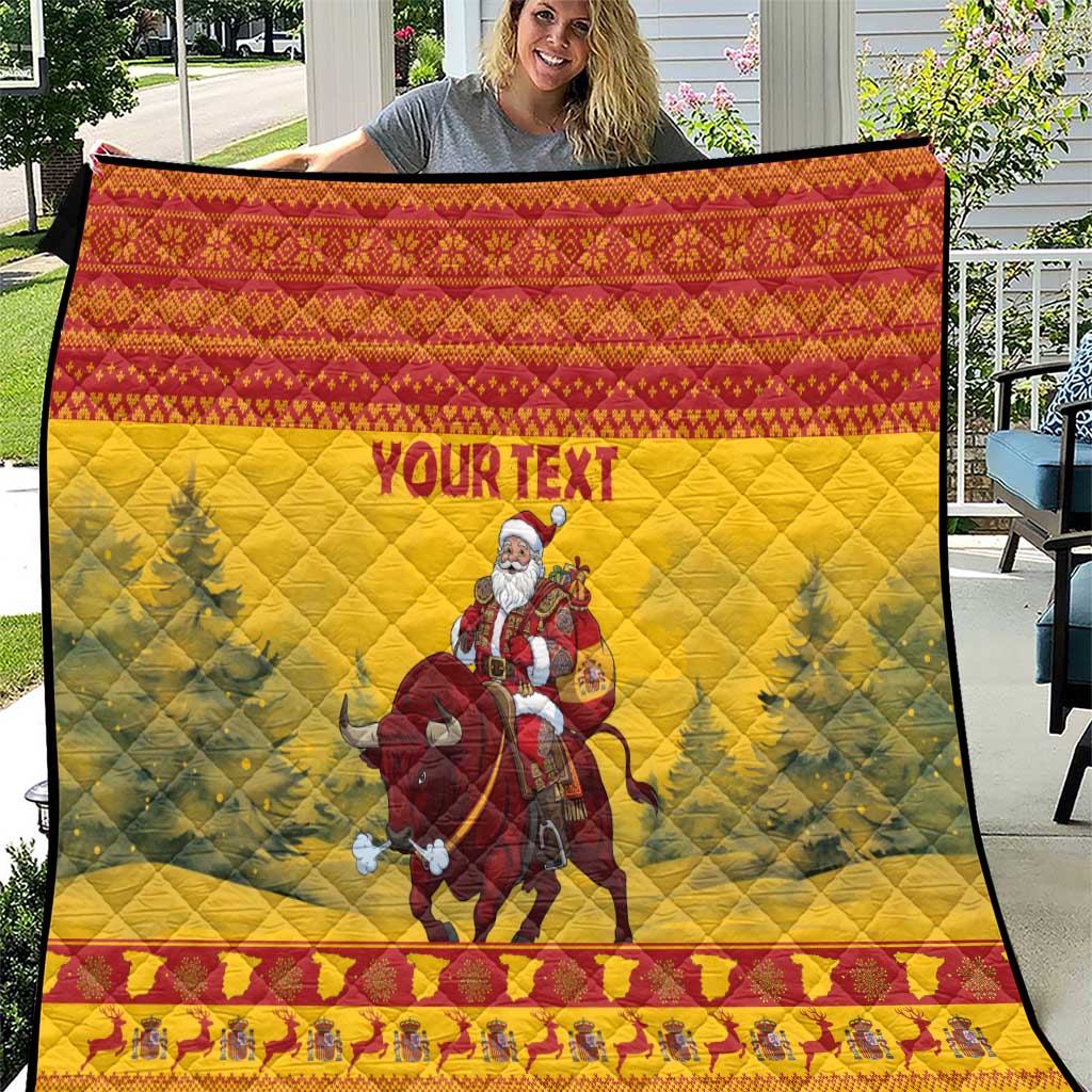 Personalized Spain Christmas Quilt Santa Riding Red Bull Feliz Navidad - Wonder Print Shop