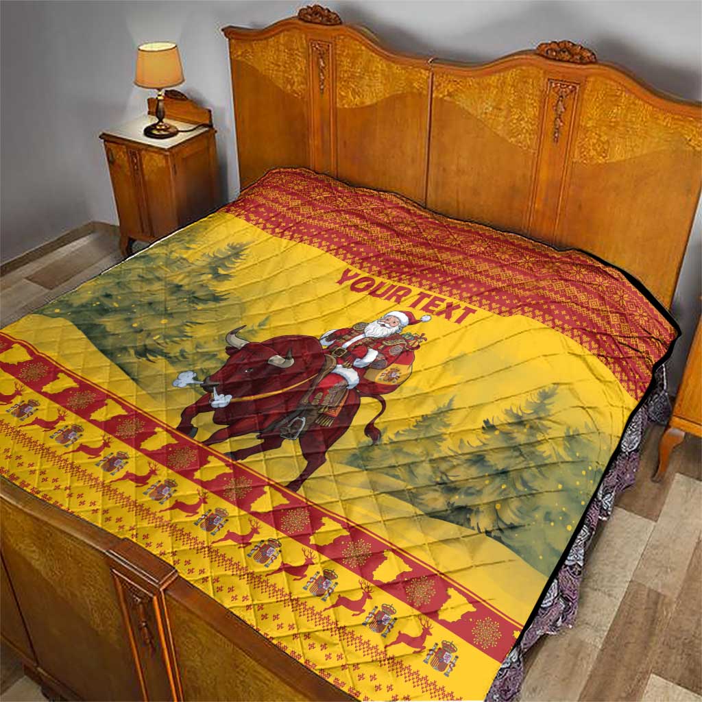 Personalized Spain Christmas Quilt Santa Riding Red Bull Feliz Navidad - Wonder Print Shop
