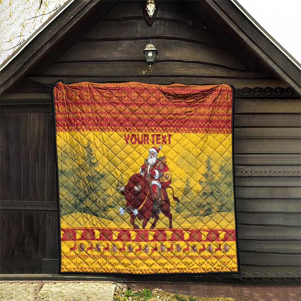 Personalized Spain Christmas Quilt Santa Riding Red Bull Feliz Navidad - Wonder Print Shop
