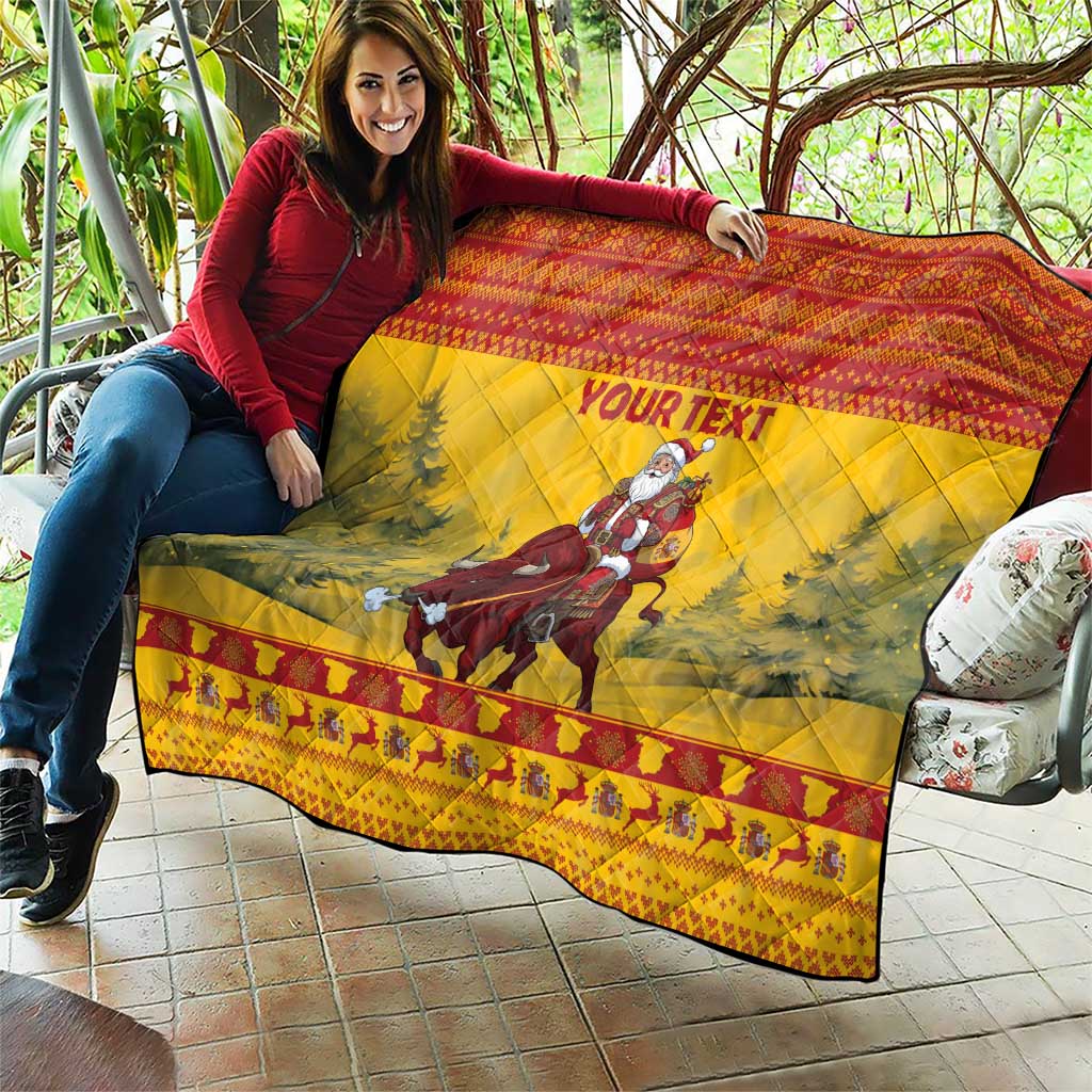 Personalized Spain Christmas Quilt Santa Riding Red Bull Feliz Navidad - Wonder Print Shop