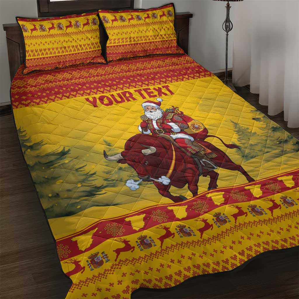 Personalized Spain Christmas Quilt Bed Set Santa Riding Red Bull Feliz Navidad - Wonder Print Shop