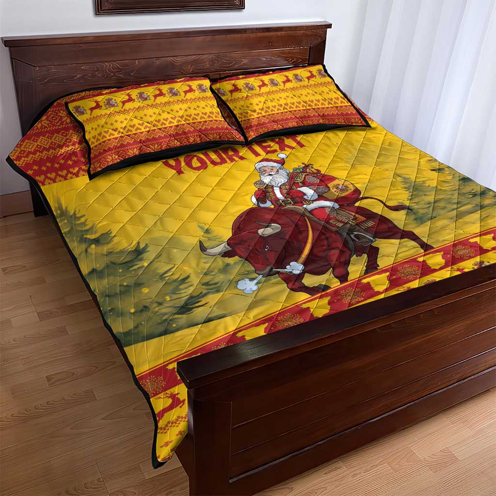 Personalized Spain Christmas Quilt Bed Set Santa Riding Red Bull Feliz Navidad - Wonder Print Shop