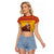 Personalized Spain Christmas Raglan Cropped T Shirt Santa Riding Red Bull Feliz Navidad - Wonder Print Shop