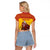 Personalized Spain Christmas Raglan Cropped T Shirt Santa Riding Red Bull Feliz Navidad - Wonder Print Shop