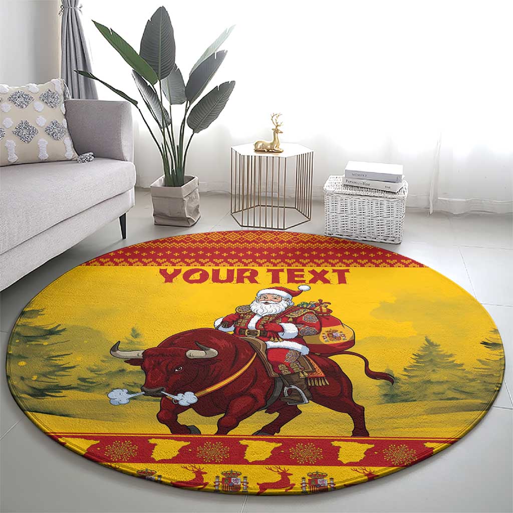 Personalized Spain Christmas Round Carpet Santa Riding Red Bull Feliz Navidad - Wonder Print Shop