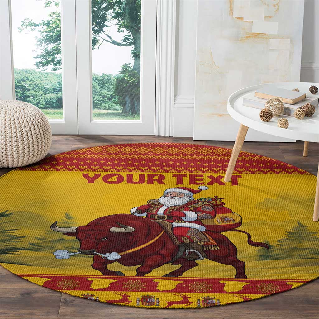 Personalized Spain Christmas Round Carpet Santa Riding Red Bull Feliz Navidad - Wonder Print Shop