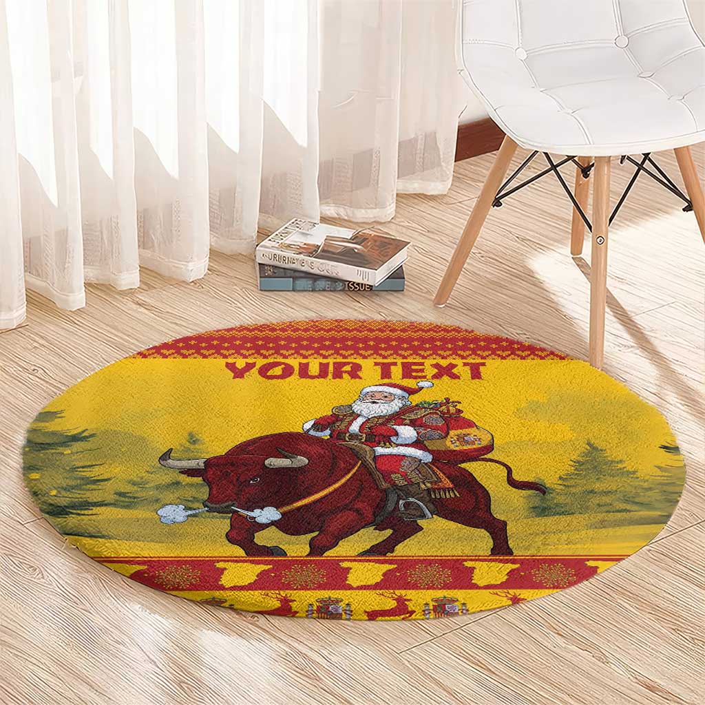 Personalized Spain Christmas Round Carpet Santa Riding Red Bull Feliz Navidad - Wonder Print Shop