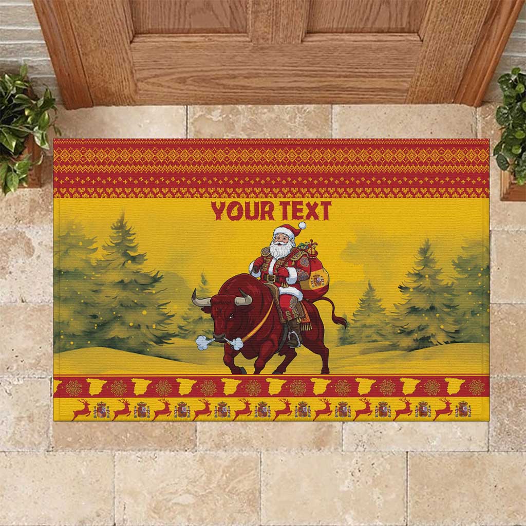 Personalized Spain Christmas Rubber Doormat Santa Riding Red Bull Feliz Navidad - Wonder Print Shop