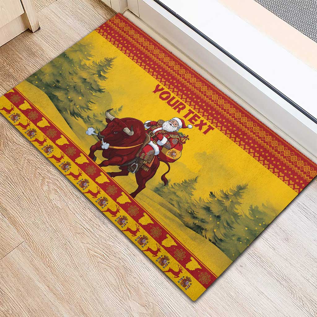 Personalized Spain Christmas Rubber Doormat Santa Riding Red Bull Feliz Navidad - Wonder Print Shop