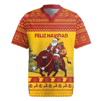 Personalized Spain Christmas Rugby Jersey Santa Riding Red Bull Feliz Navidad - Wonder Print Shop