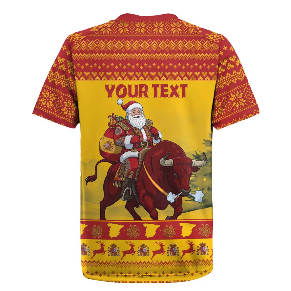 Personalized Spain Christmas Rugby Jersey Santa Riding Red Bull Feliz Navidad - Wonder Print Shop