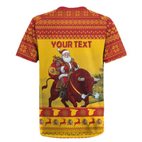 Personalized Spain Christmas Rugby Jersey Santa Riding Red Bull Feliz Navidad - Wonder Print Shop