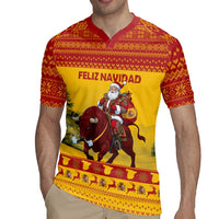 Personalized Spain Christmas Rugby Jersey Santa Riding Red Bull Feliz Navidad - Wonder Print Shop