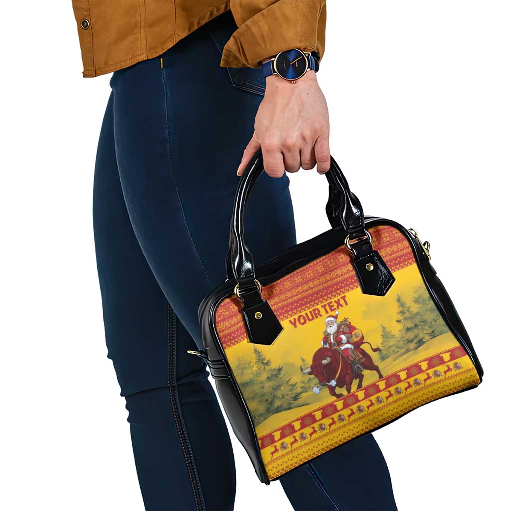 Personalized Spain Christmas Shoulder Handbag Santa Riding Red Bull Feliz Navidad - Wonder Print Shop