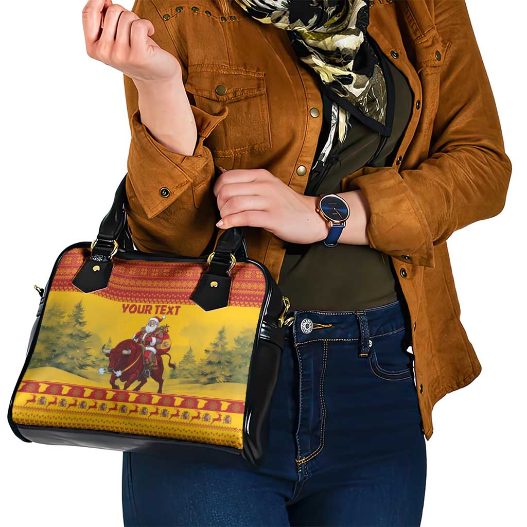 Personalized Spain Christmas Shoulder Handbag Santa Riding Red Bull Feliz Navidad - Wonder Print Shop
