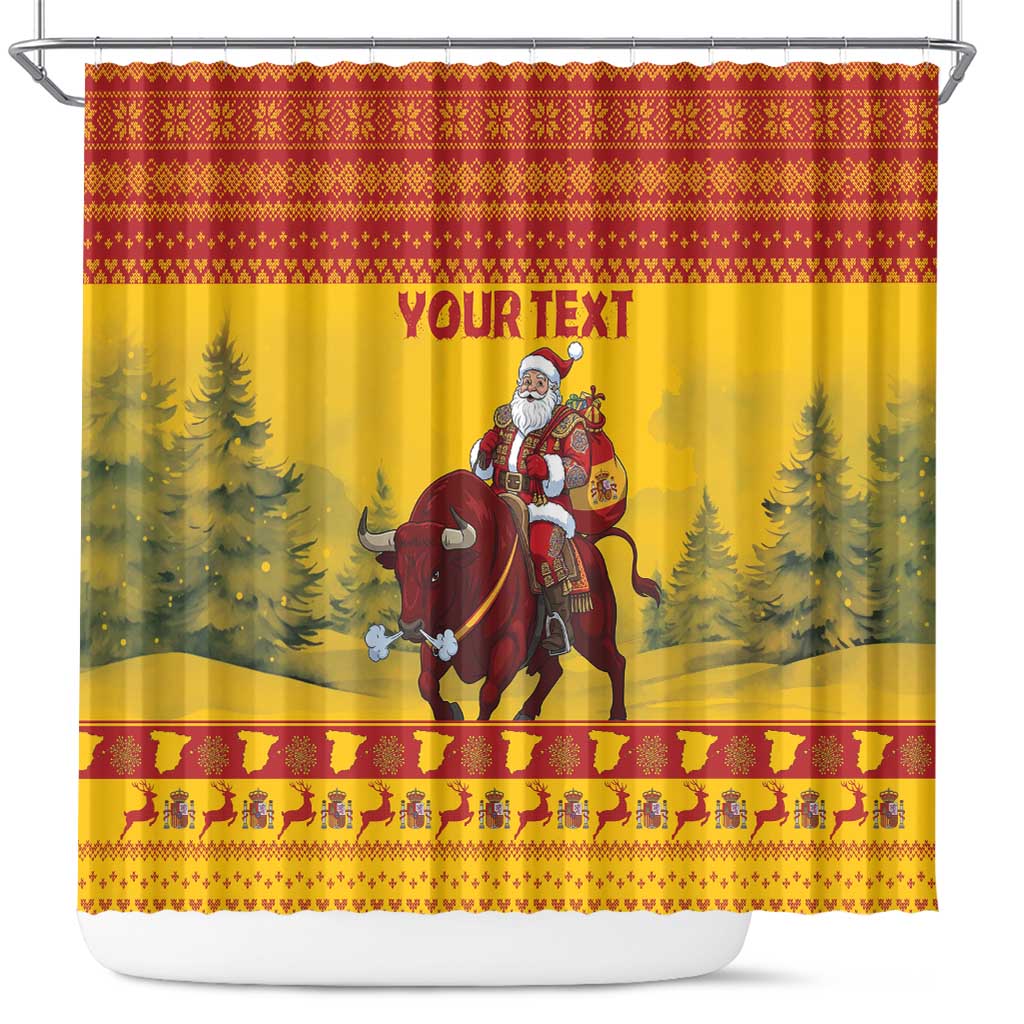 Personalized Spain Christmas Shower Curtain Santa Riding Red Bull Feliz Navidad - Wonder Print Shop