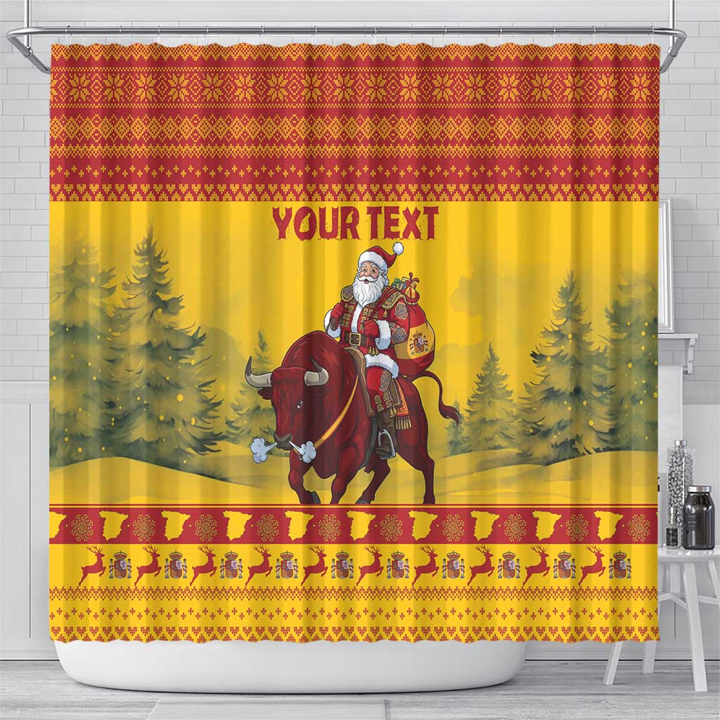 Personalized Spain Christmas Shower Curtain Santa Riding Red Bull Feliz Navidad - Wonder Print Shop