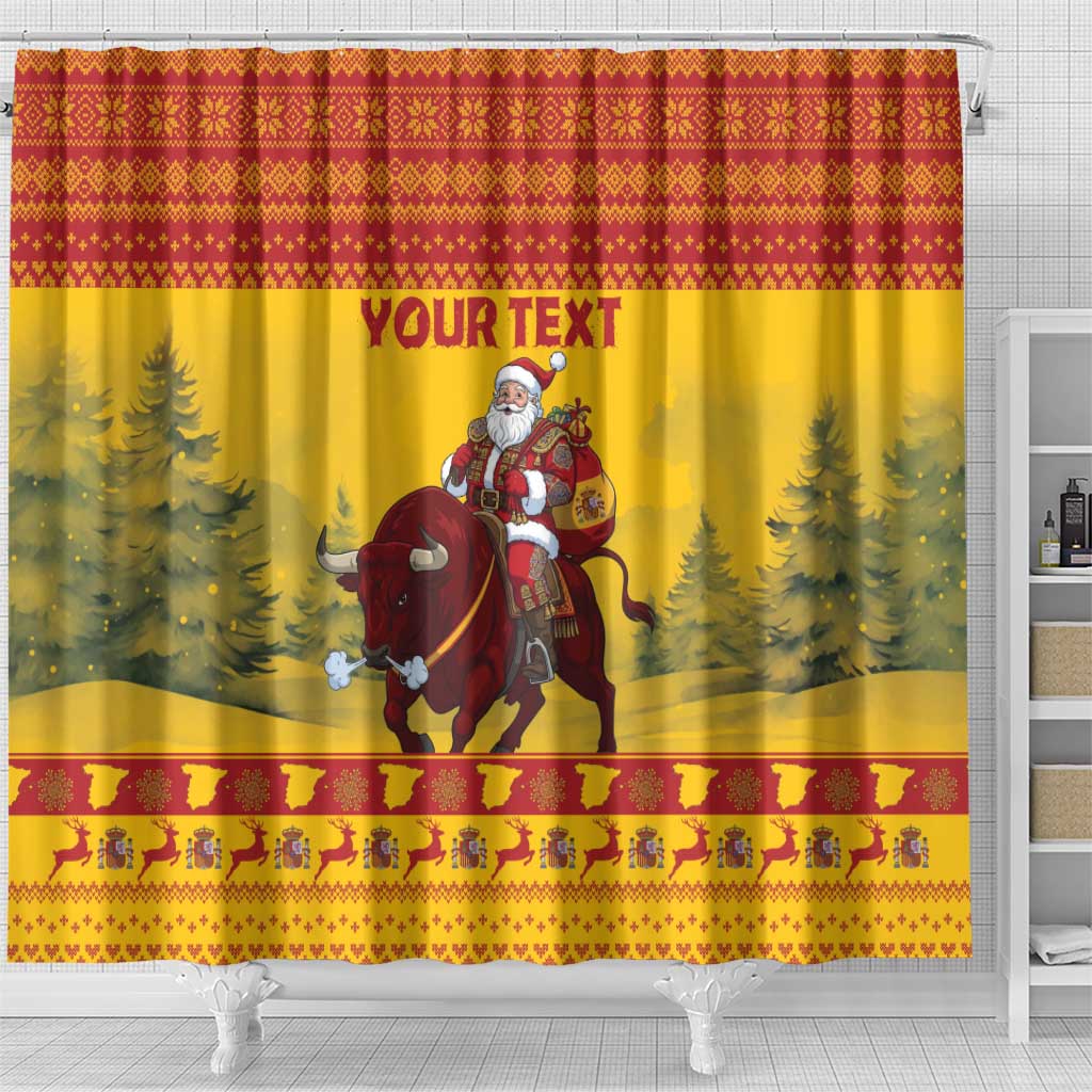 Personalized Spain Christmas Shower Curtain Santa Riding Red Bull Feliz Navidad - Wonder Print Shop